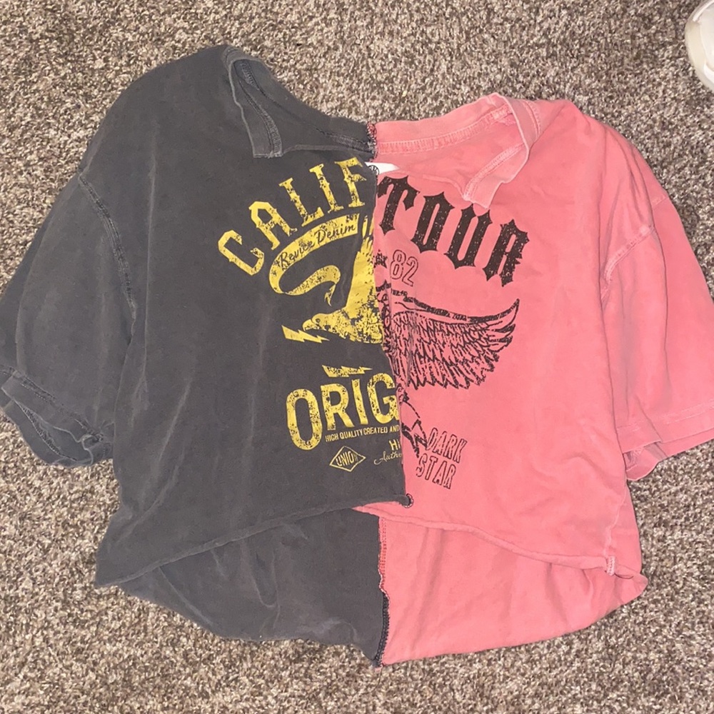 REVICE Tee Cropped Split T Shirt California Tour Original Red Grey Crop Top